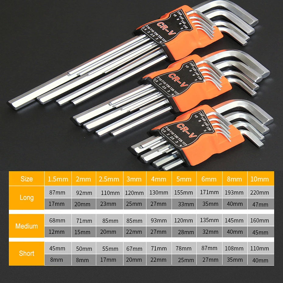 Flat head wrench set 9 шт. 1,5 мм-10 мм Универсальный шестигранный ключ набор в форме сливы длинный средний короткий двойной торцевой ключ динамометрический ключ набор ручных инструментов - Цвет: Flat head wrench set