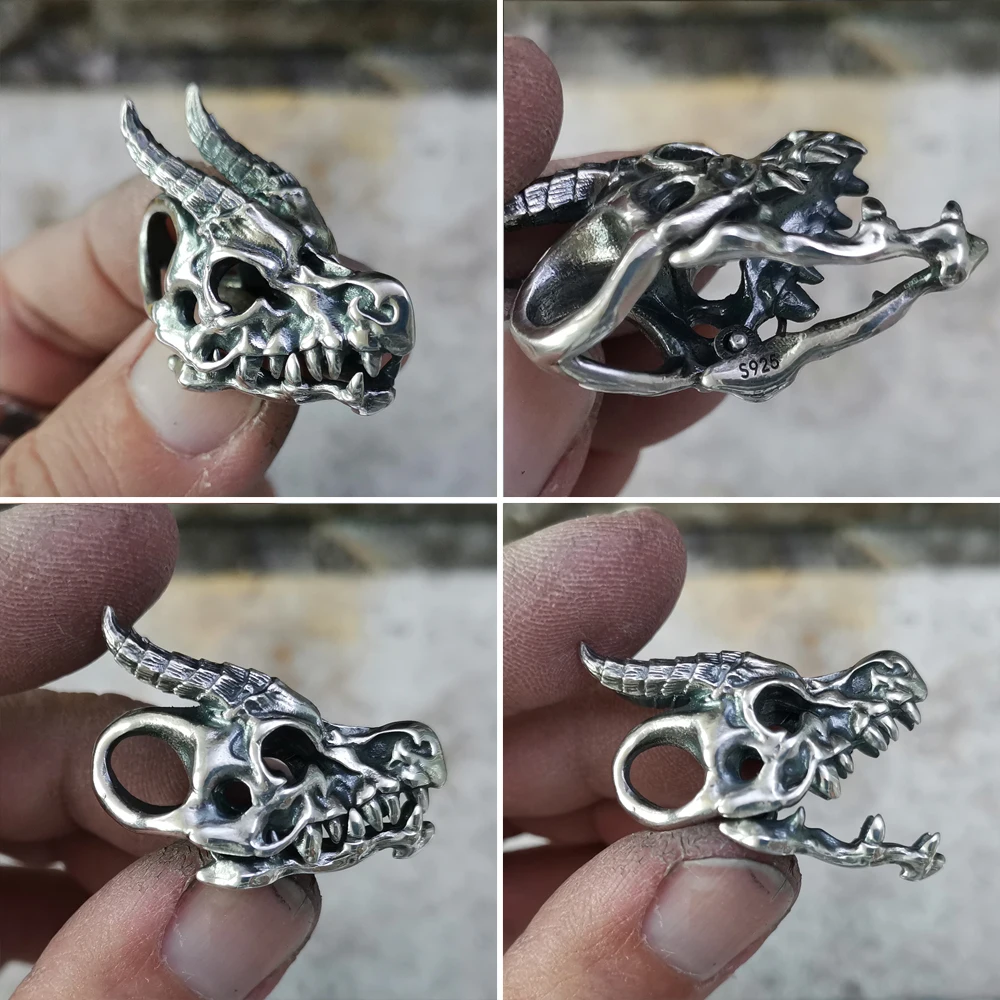 Подвеска в виде дракона черепа желтовато серебряная фотосессия TA51|Подвески| |