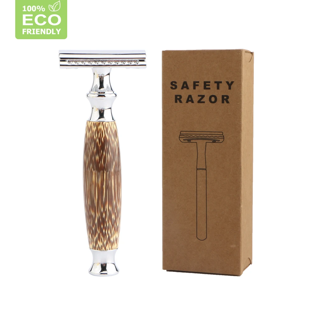 Двухсторонняя Безопасная бритва с длинной натуральной бамбуковой ручкой для