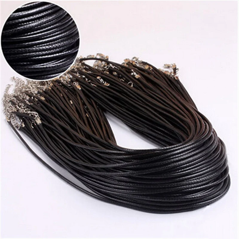 10pcs/Lot Adjustable Braided 45cm Black Leather Rope Wax Cord Lobster Clasp For DIY Necklace Pendant Chains Jewelry - купить по