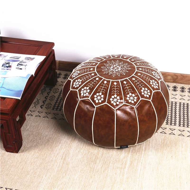 Декоративный марокканский пуфик из искусственной кожи PU Craft Hassock Ottoman Footstool Round & Large 50*50*25cm Unstuffed Cushion Pillow СКИДКА.