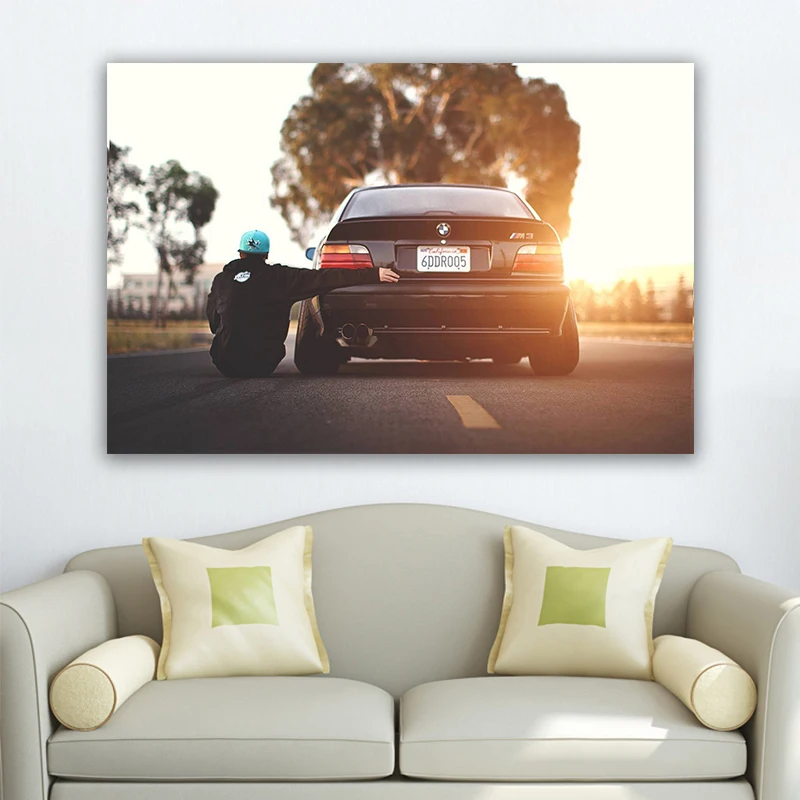 

Sunset People and Car BMW E36 Car Poster Painting Sports Car Home Decor Wall Art Prints For Living Room Decoration landscap