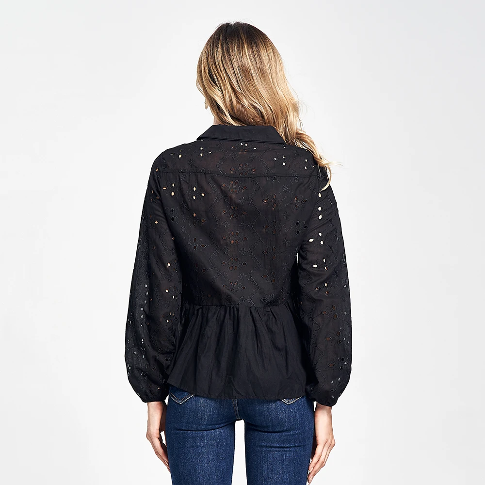 Phi Star Брендовая женская милая блузка с вышивкой кружевная рубашка Топ длинным