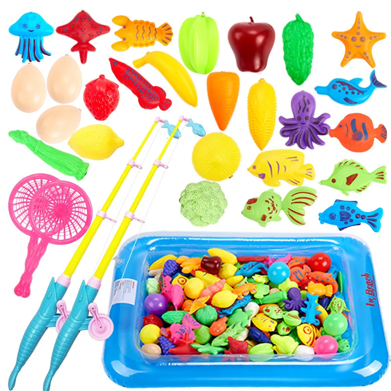 

30Pcs Children Magnetic Fishing Toy Playing Water toys Fish Rod Net Set For Kids Outdoor Game Toy With Inflatable Pool Inflator