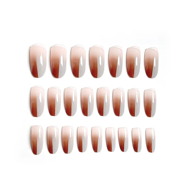 

24pcs Two-color Gradient Nail Patch Glue Type Removable Long Paragraph Fashion Manicure Save Time False Nail Patch
