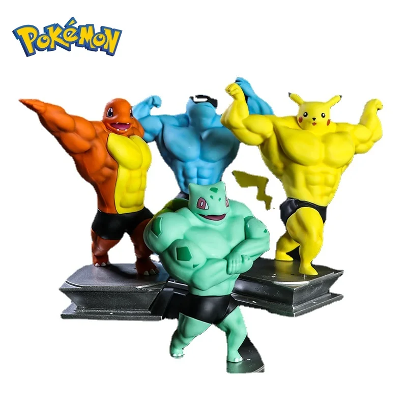 

16CM PVC Pokemon spoof muscle man Pikachu Pokemon Squirtle Bulbasaur Action Figure Model Decoration Gift Collection Statue