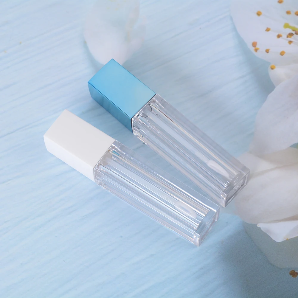 

1Pc 5.5ml Square Blue White Makeup Liquid Empty Lipstick Lip Gloss Tubes Transparent Cosmetic Refillable Bottles Container