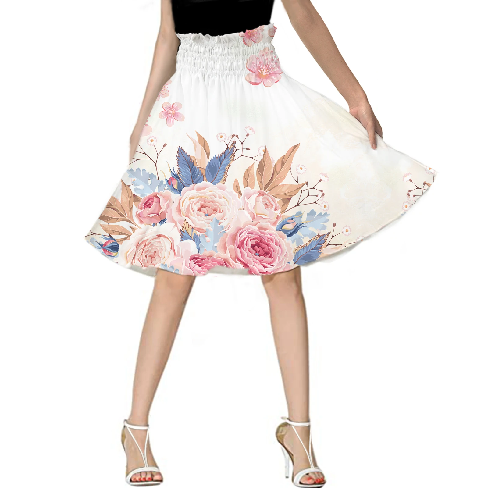 

Summer Skirts Womens 2021 New Vintage Floral Print Pleated Skirt Elastic High Waist Casual Midi Skirt Women Clothes Jupe Faldas