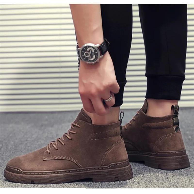 Мужские кожаные ботильоны на толстой подошве мотоциклетные ботинки мужская