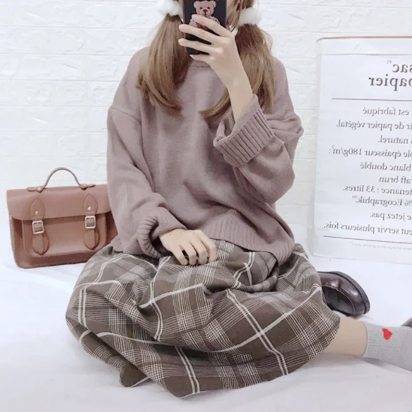 Японский консервативный стиль зимний женский комплект из 2 предметов Большой