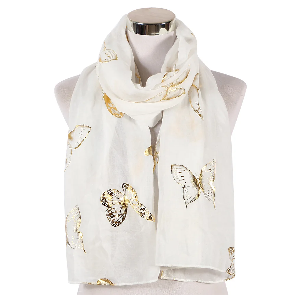Animal Print White Black Shiny Foil Gold Butterfly Scarfs Women Female Soft Autumn Glitter Shawl Scarves and Wraps Hijab