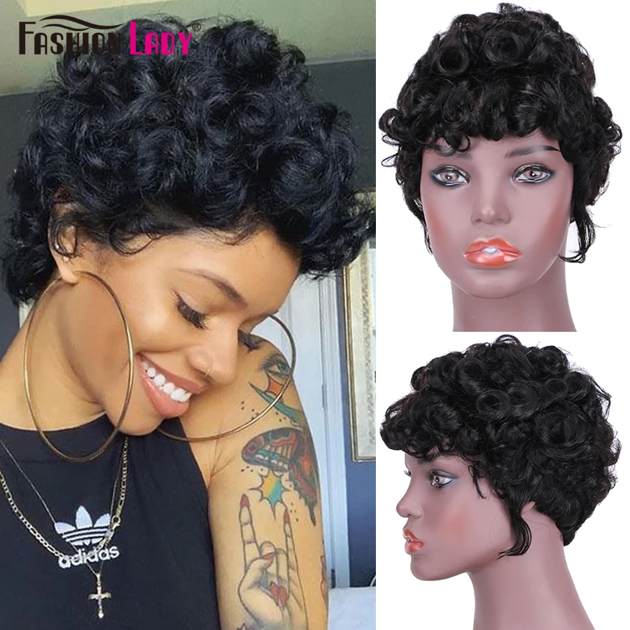 Дешевые Короткие парики из человеческих волос короткая стрижка для черный Для