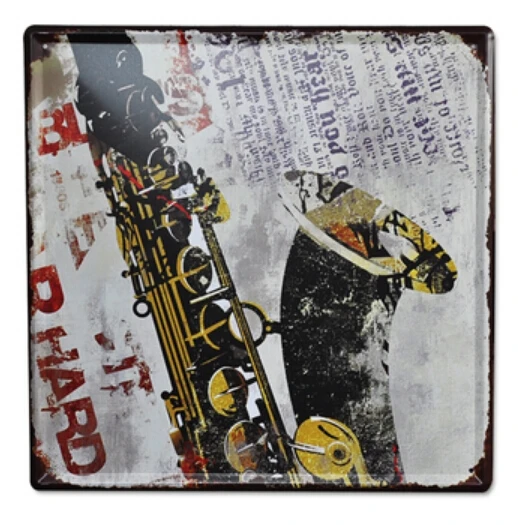 

saxophone Vintage Music Poster Retro Painting Picture Iron Metal Mural Wall Sticker Home Art Decor Tin sign