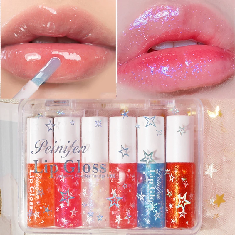 

Clear Mirror Lip Gloss Jelly Shimmer Moisturing Shiny Waterproof Long Lasting Liquid Lipstick 6 Colors Lip Oil Makeup Cosmetic
