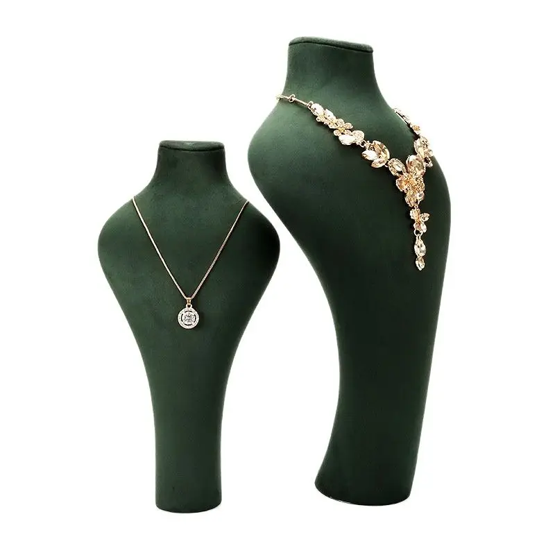 Necklace jewelry display stand human head neck suede leather green window shop prop stand