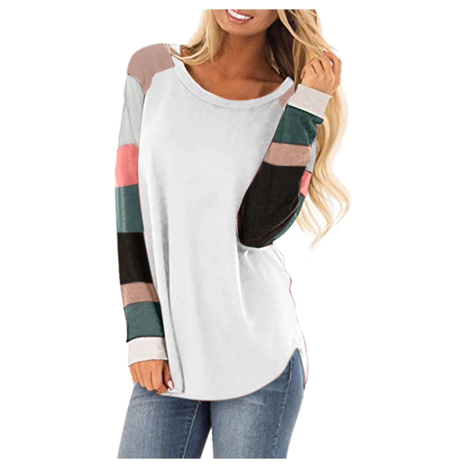 Женская футболка с круглым вырезом тонкая Свободная Повседневная контрастных