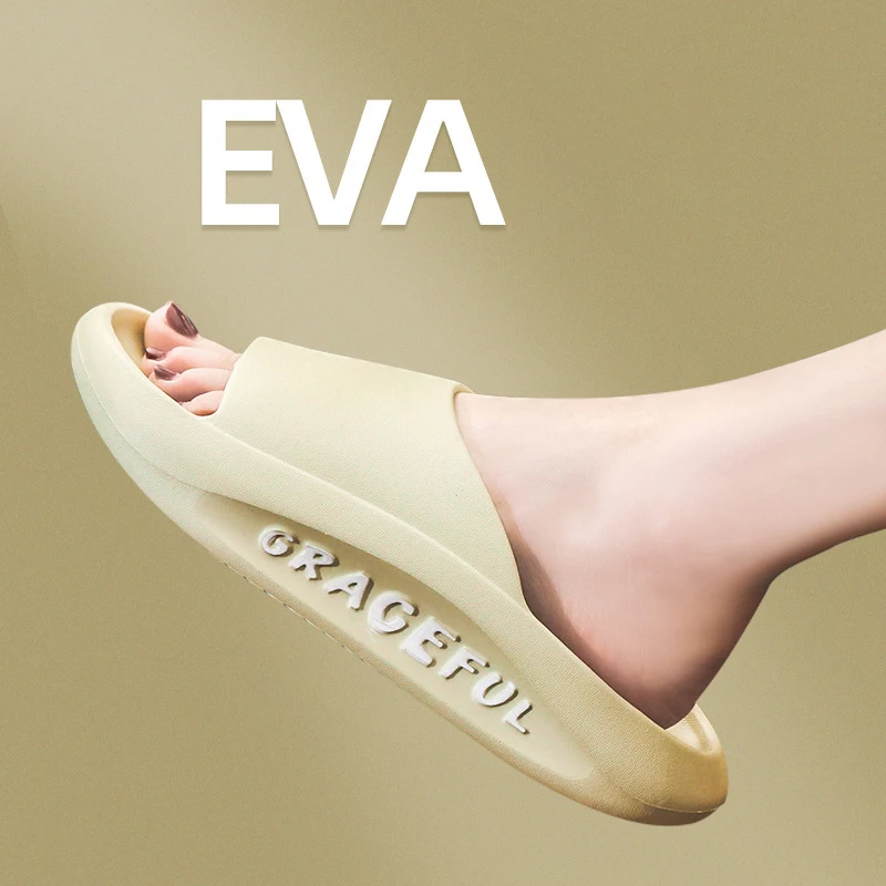 

Summer Beach Slides Women Men Slippers Sandals Flip Flops Graceful High Heel Thick Platform Bottom Ladies Couples Bathroom Shoes