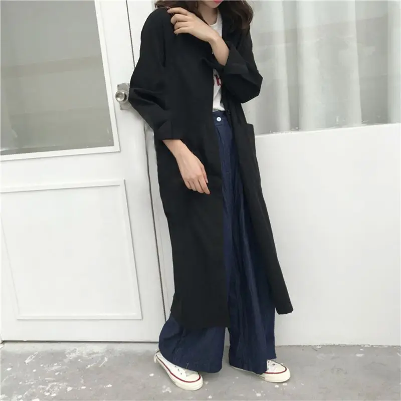 Женский Тренч с отложным воротником длинный однобортный разрезом на рукавах