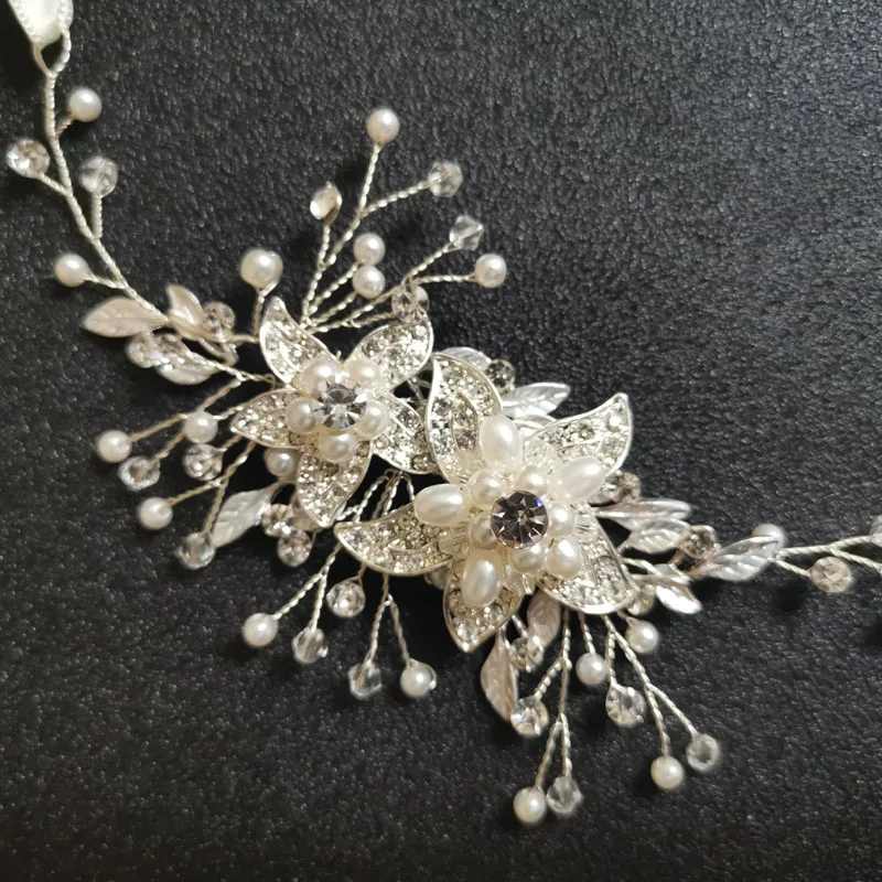 SLBRIDAL ручная работа 3 цвета хрустальные стразы жемчуг свадебные аксессуары для