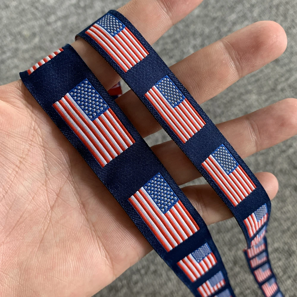 

10 YARD 16MM 22MM 25MM 5/8" 7/8" 1" Three Size American USA Flag Jacquard Cartoon Ribbon Lace