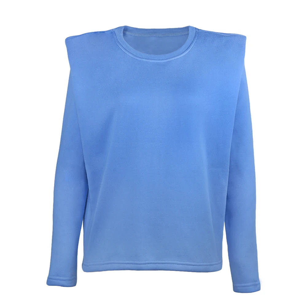 

Autumn Winter Shoulder Pad Pullover Sweatshirt Women Casual Loose O Neck Long Sleeve Tops Female New Fashion Solid Color Blouses