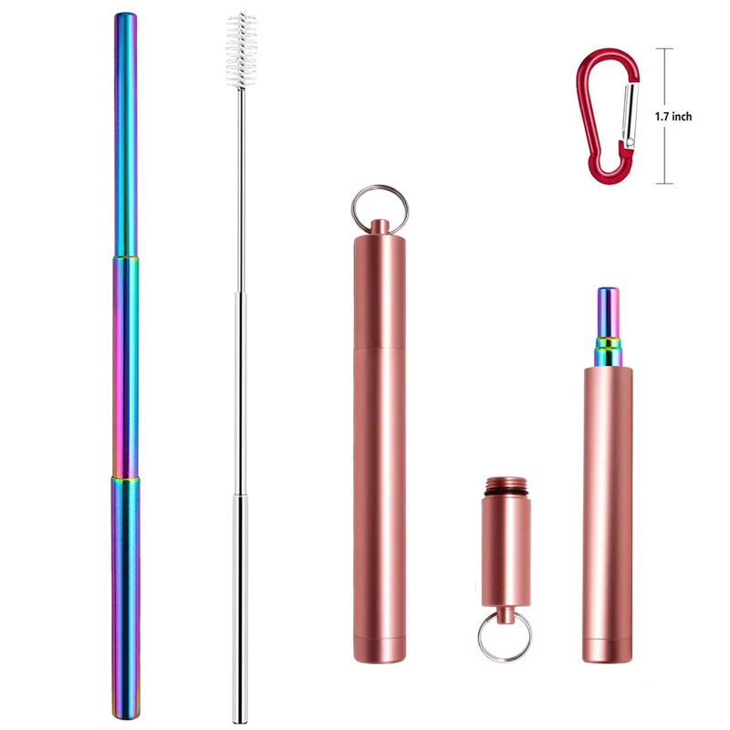 

Stainless steel retractable drinking straw removable environmental straw folding metal straw with brush