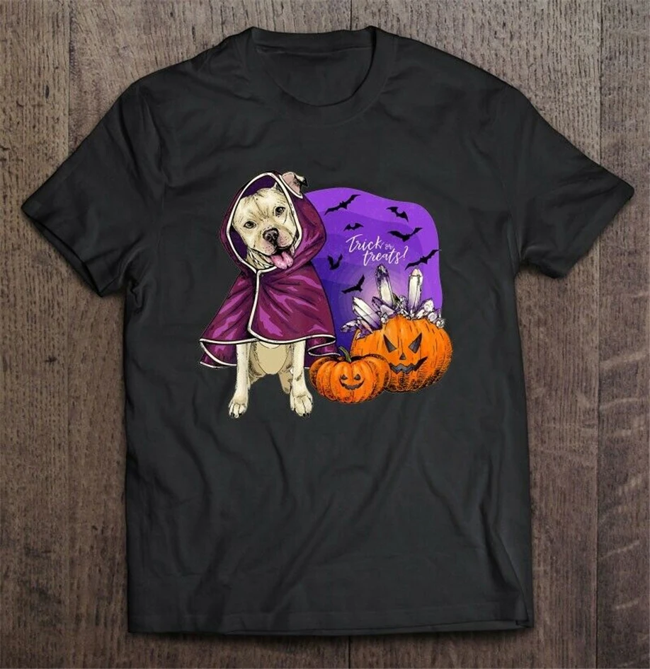 Трюк или лакомство питбуль носить пальто и Тыква Хэллоуин Мужская футболка