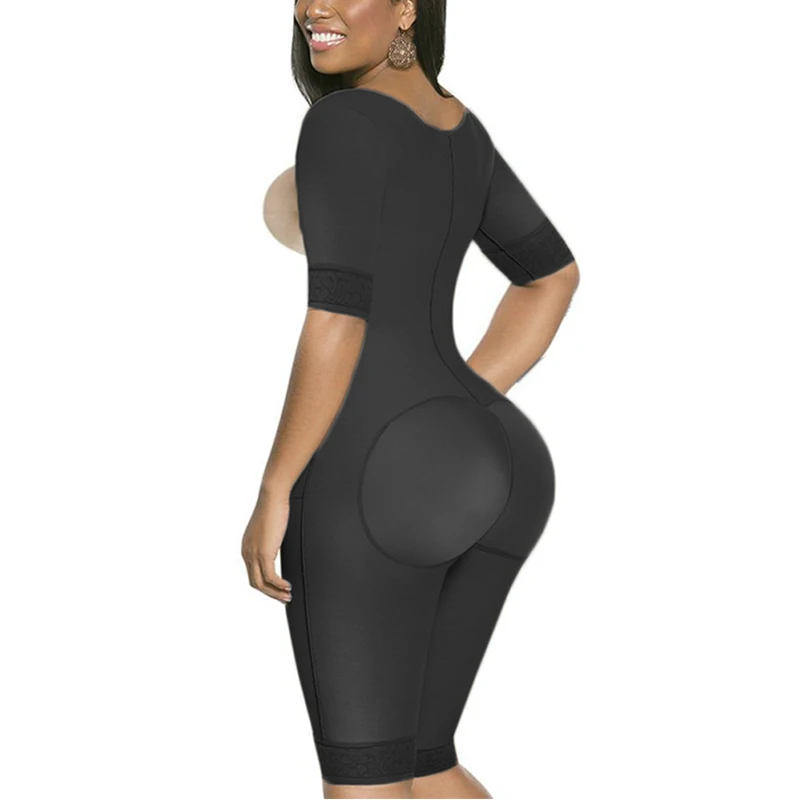 

Post Shapewear With Short Sleeves Open Bust Bodysuit With Hooks Waist Trainer Body Shaper Tummy Colombian Reductive