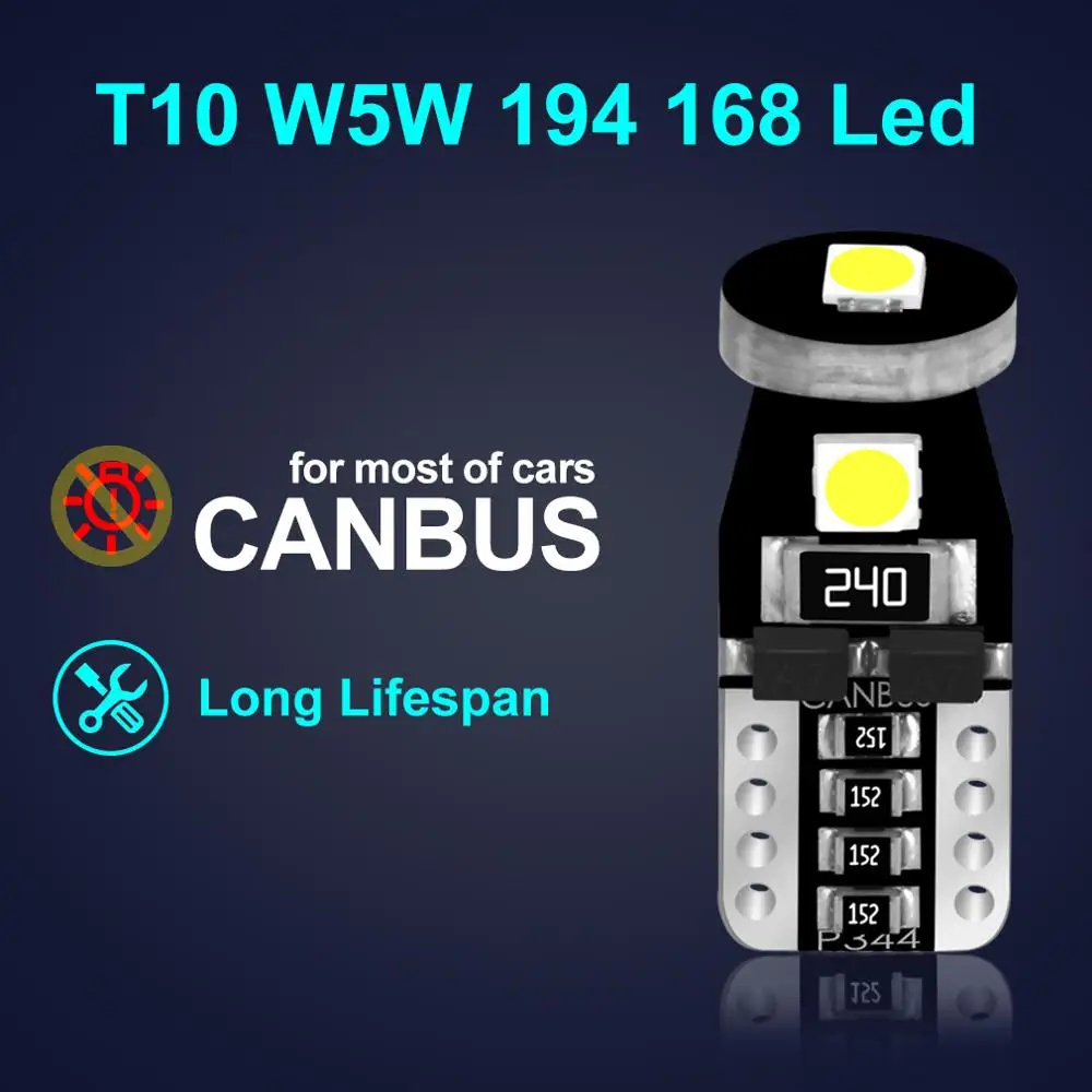 Светодиодные лампы T10 W5W автоматическая купольная лампа для чтения с Canbus без
