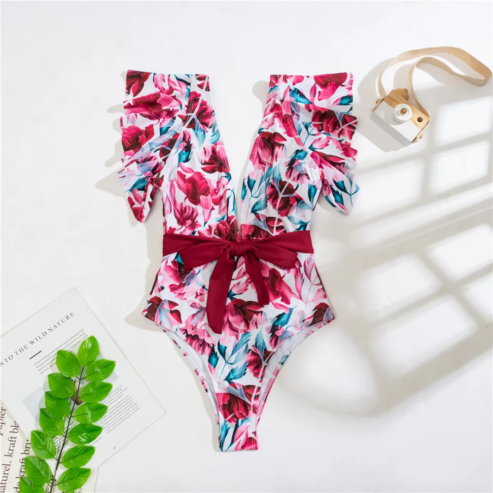 

2021 Sexy One Piece Swimsuit Push Up Swimwear Women Monokini Bodysuit Leaf Print Swim Suit Female Bathing Suit Summer Beach Wear
