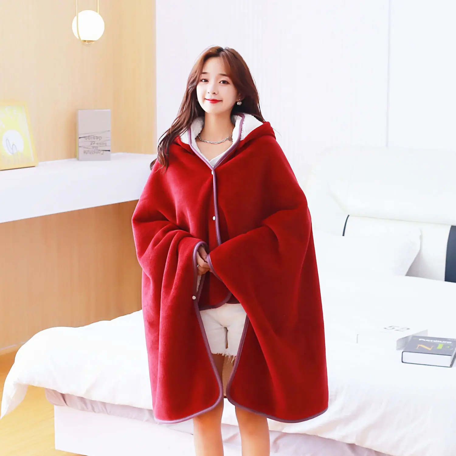 Textile City Winter Heavy Thick Hooded Blanket Antistatic Fleece Warm Bedspread Soft Throw Blanket Hoodie Home Solid Sofa Cover