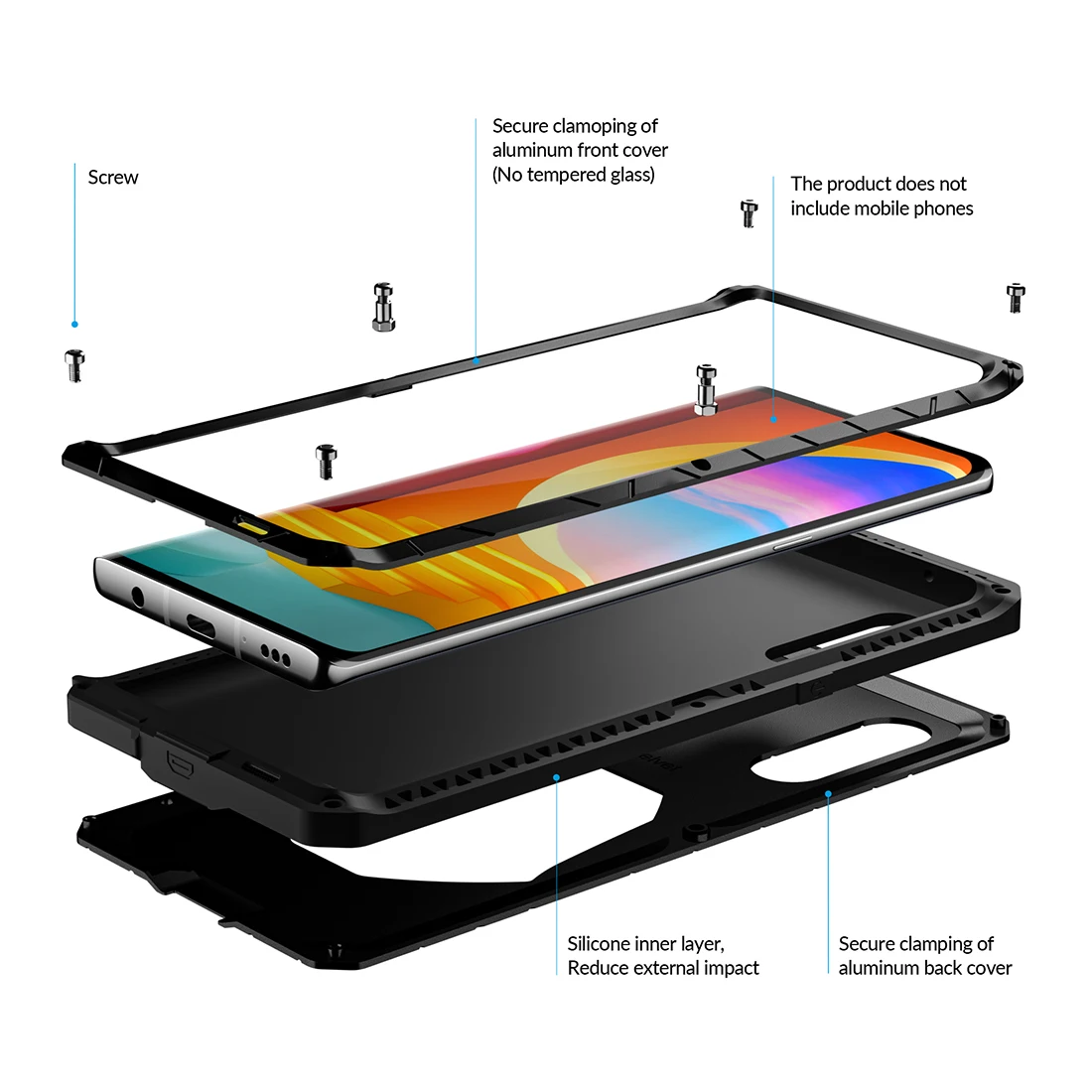 For LG Velvet Case with Tempered Glass Heavy Duty Protection Armor Shockproof Hard Aluminum Metal LG Velvet Phone Cases