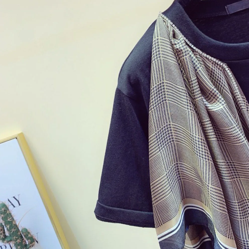 Футболка женская Асимметричная с оборками топ в Корейском стиле круглым вырезом