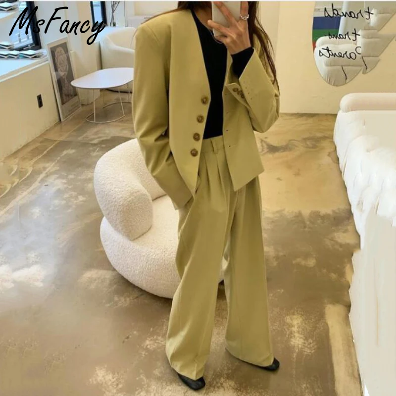 Комплект брюк Msfancy женский модный однобортный короткий Блейзер брюки с высокой