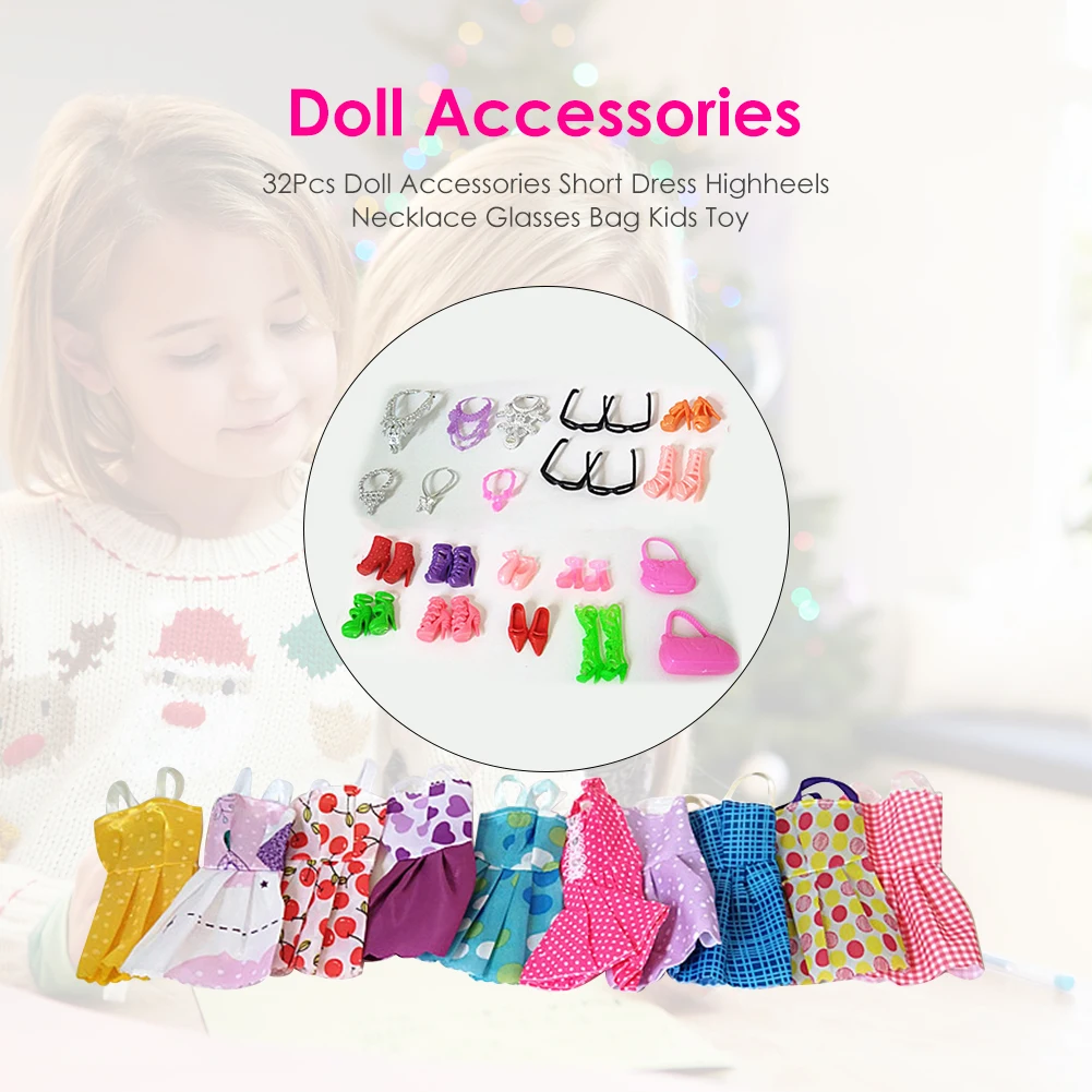 

32pcs Doll Fashion Set for Dressing up Shoes Bags Necklace Clothes Party Kid Toy Creative Design Children Kids Toys Gifts