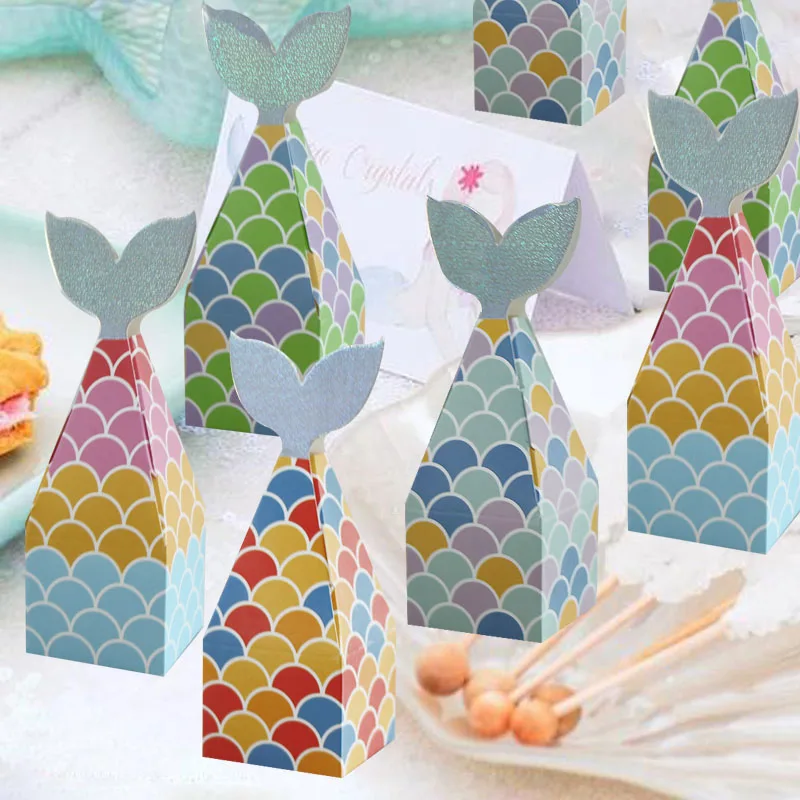 10pcs Mermaid Candy Box Baby Cut Animal Paper Gift Boxes Decoration For Kids Birthday Party DIY Baby Shower Supplies