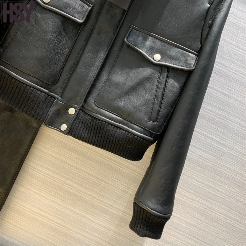 【HSY】2019 Осень Зима Новое Женское пальто темперамент лацкан Турция овчина мех