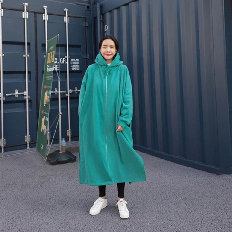 

New Winter Woman Fashion Long Coat Female Hooded Jacket Lady Loose Zipper Outerwear Girl Solid Color High Quality Overcoat