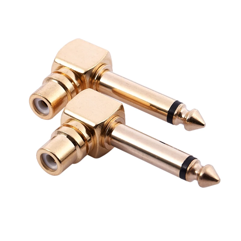 2-PACK RCA Женский Джек 1/4 дюйма моно-штекер прямоугольный аудио адаптер золото |