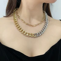metallic thick chain two tone folding necklace men and women punk hip hop ins exaggerated cuban chain does not lose color