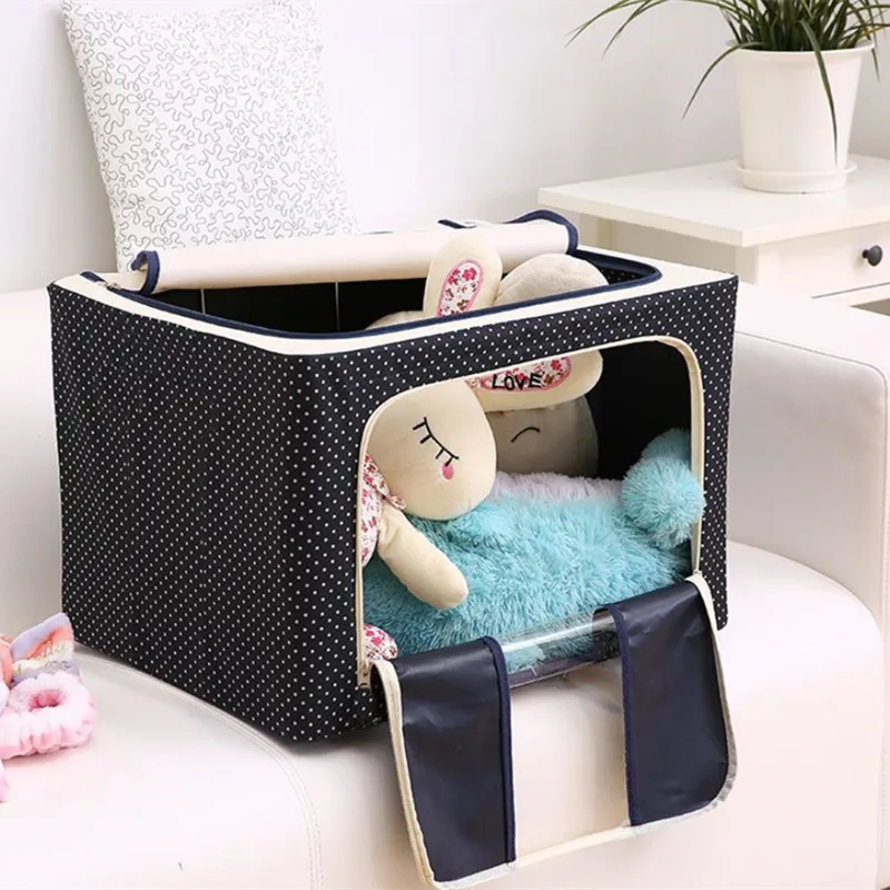 

22L Cloth Organizer Storage Box Oxford Cotton Linen Steel Frame Large Capacity Waterproof Foldable Socks Toy Fabric Storage Box