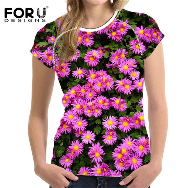 FORUDESIGNS/летние модные женские футболки, топы с 3D цветочным принтом, женская футболка, женская футболка, Vetement для дам, высокое качество - Цвет: C0655BV