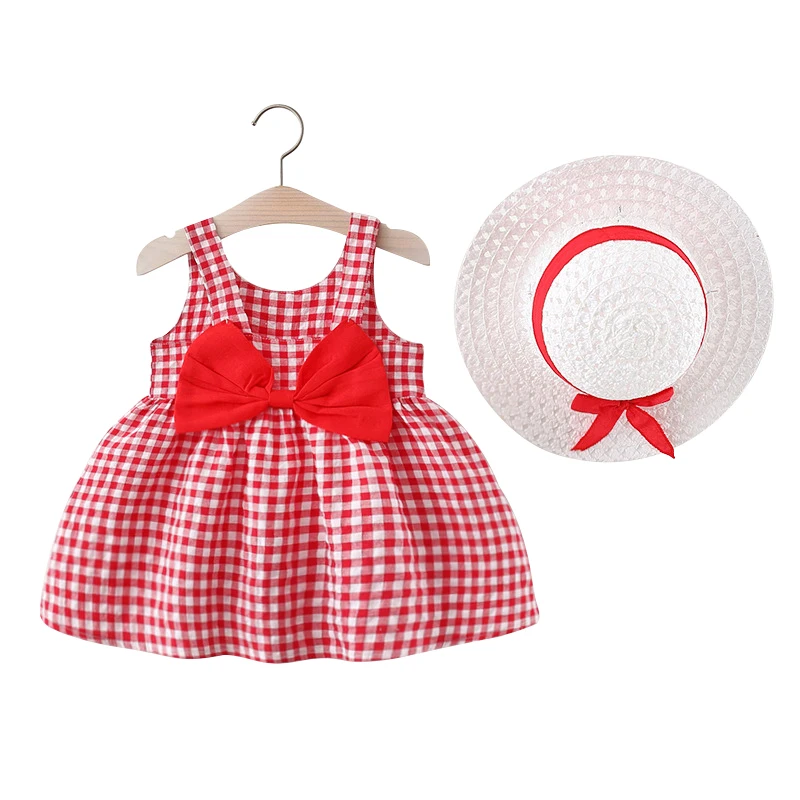 

Children's Summer Dress for Girls Sleeveless Fashion Plaid Red Bow Princess Dresses Newborns Todder Baby Clothes Birthday Gifts