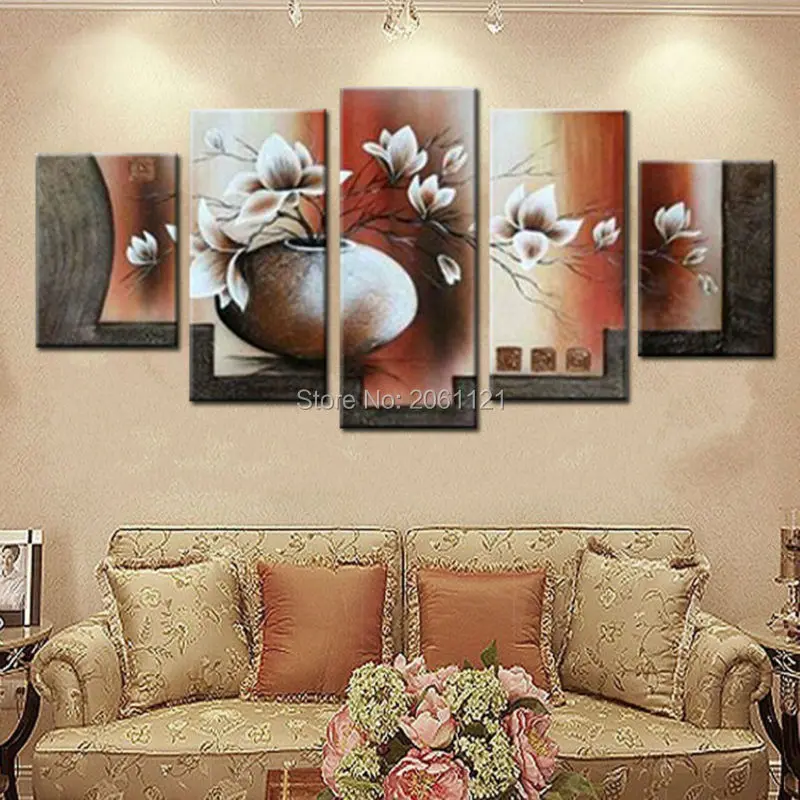 

Hand-painted Abstract FLOWER Oil Painting On Canvas Handmade WHITE BROWN VASE FLOWERS WALL Painting For LIVING ROOM Decoration