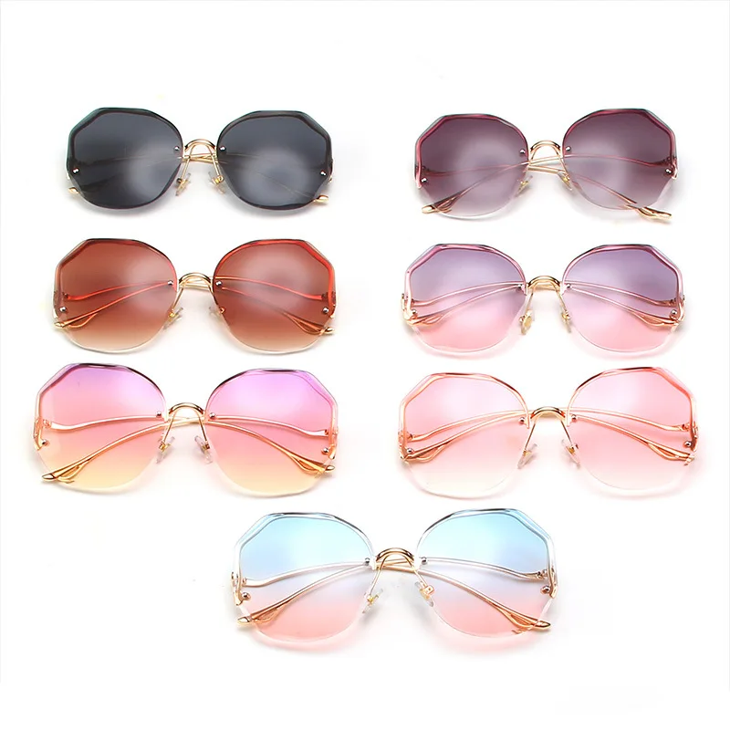 

2021 Erilles Fashion Gradient Sunglasses Women Ocean Cut Trimmed Lens Metal Curved Temples Sun Glasses Female UV400 googles