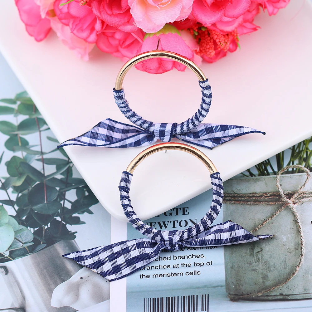 Модные тканевые серьги с бантом для женщин эффектная красочная полосатая