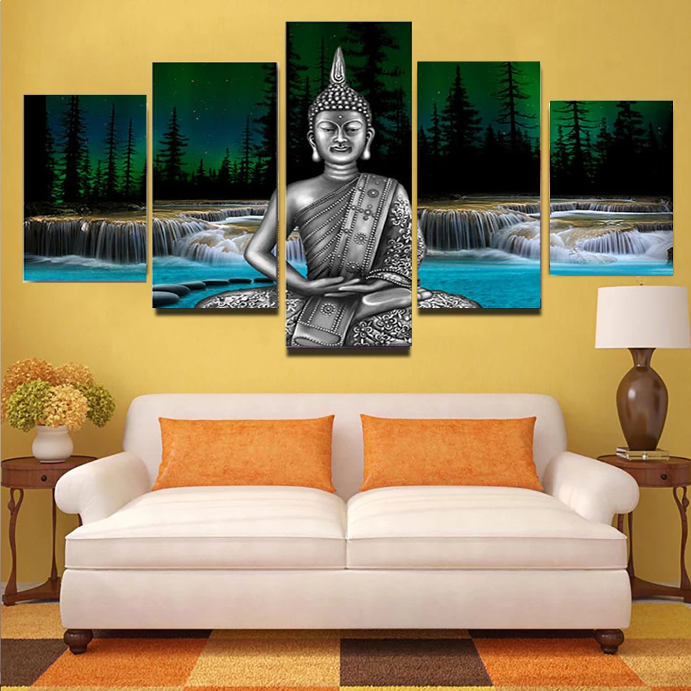 

5 Pieces diamond painting Buddha waterfall cross stitch kits diamond embroidery mosaic picture of rhinestone,china art,wall deco