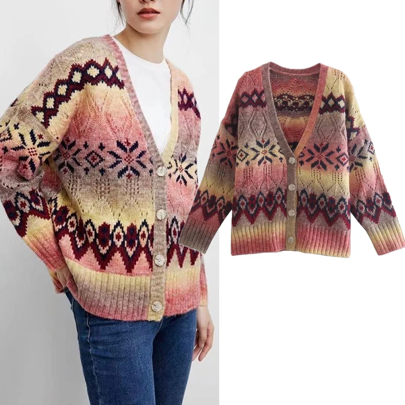 

Женский свободный кардиган Za, теплый хлопковый свитер с V-образным вырезом, повседневный уличный Молодежный свитер, осень 2020