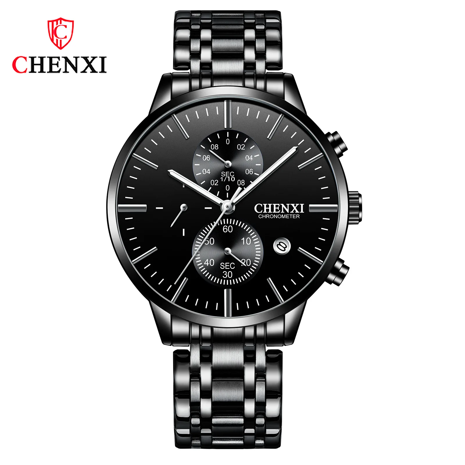 

New Luxury Men's Sport Watches Stainless Steel Chronograph Quartz Military Watch for Men Waterproof Wristwatch Male Clock Black