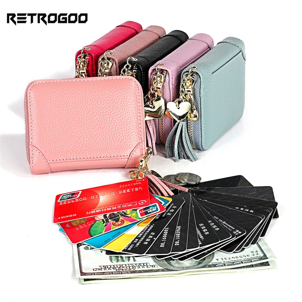 RETROGOO Female Card Holder Genuine Credit Card Cover Women Short Wallet ID Cardholder Ladies Travel Business ID Holder Purse